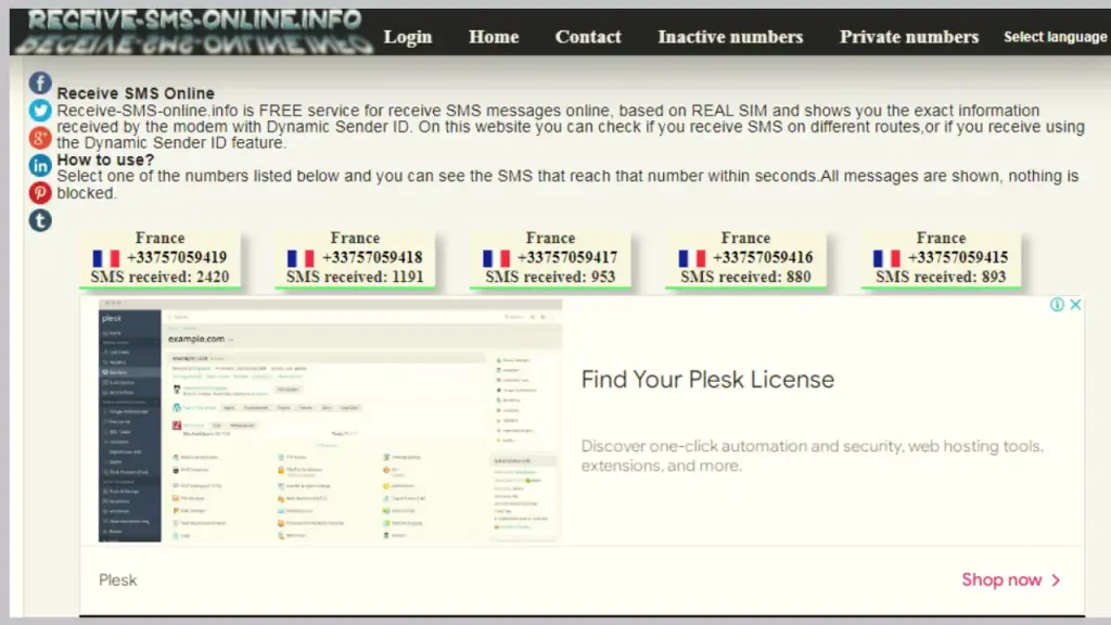 موقع Receive SMS Online للأرقام المؤقتة